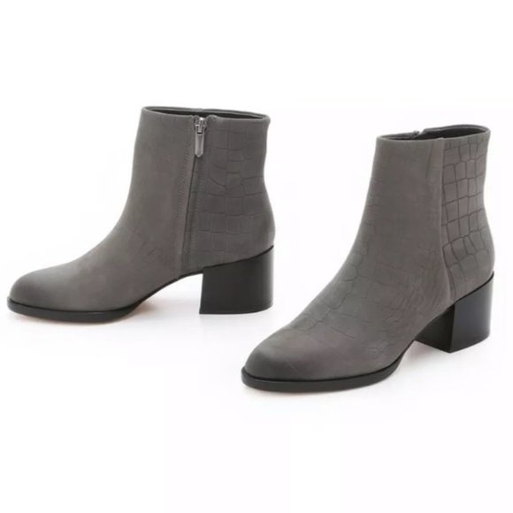 Sam Edelman Joey Steel Gray Croc Embossed Ankle Boots - Picture 2 of 9